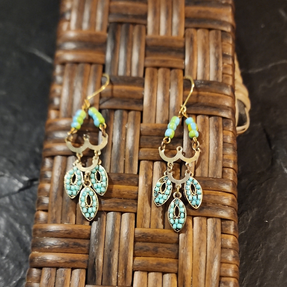 Elegant Gold and Turquoise Dangle Earrings